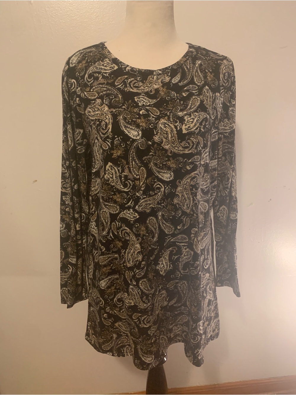 J. Jill Black and Cream Paisley Long-Sleeve Tunic